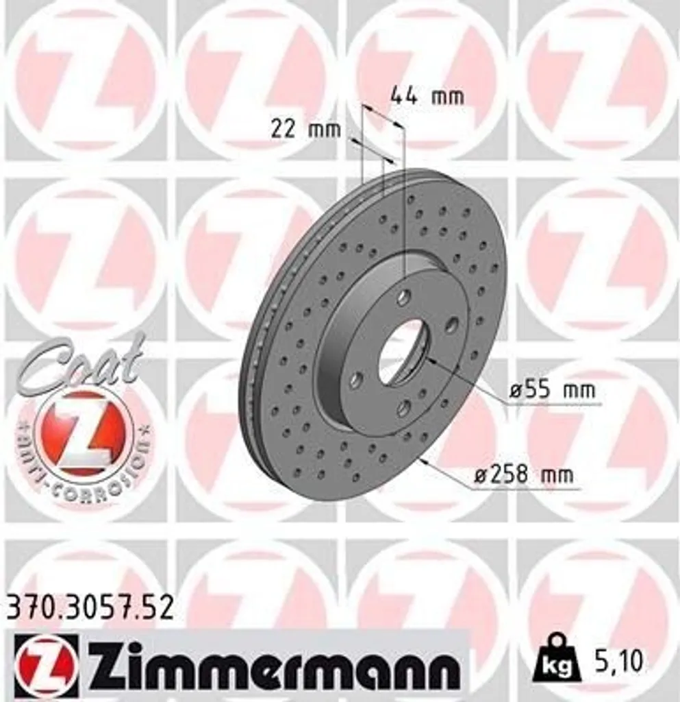 Disque de Frein Zimmermann Haute Qualité 370.3057.52 Mazda 2 DJ 44mm