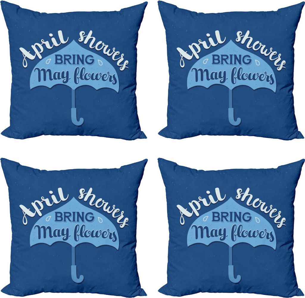 ABAKUHAUS Blau Kissenbezug Set (4 Stück), Regenschirm Worte April und Mai, Moderner Doppelseitiger Digitaldruck, 40 cm x 40 cm, Blau Hellblau und ...