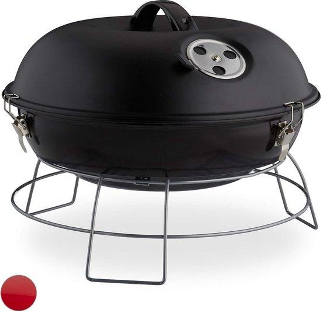 Portable Grill mit Deckel großes Picknickgrill großes Grillfeld Holzkohle Ø36cm schwarz Grillset