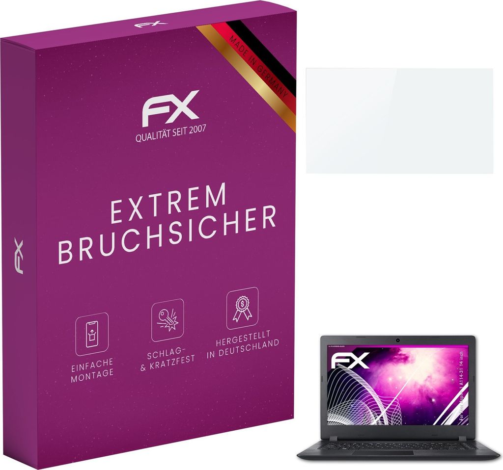 atFoliX FX-Hybrid-Glass Displayfolie kompatibel mit Acer Aspire 1 A114-31 (14 inch) Glasfolie
