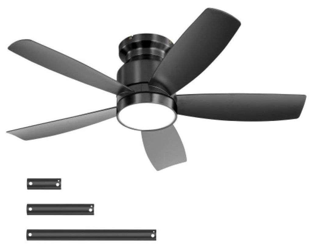Zimilo 42 Zoll Deckenventilator mit LED Licht 18W dimmbar, Fernbedienung, 6 Stufen, leiser DC Motor, reversibel, 5 Flügel, Schwarz