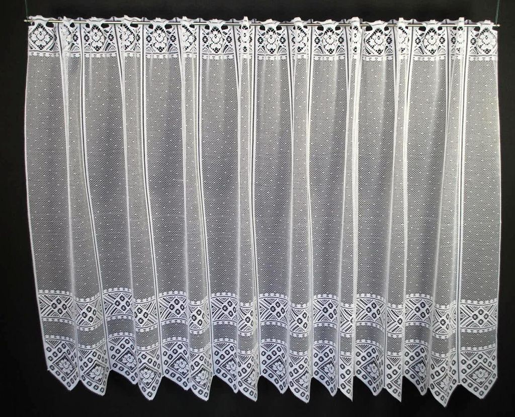 Gardinen Kranzusch Scheibengardine Blume Muster 90x315 cm H/B Weiß Bistrogardine Vorhang Küche 1er Pack
