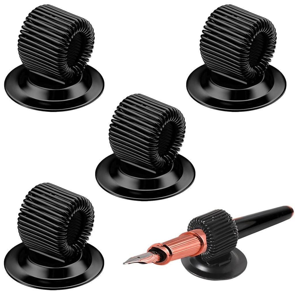 Set mit 4 selbstklebenden Stifthaltern mit verstellbaren Federschlaufen für Büro, Kühlschrank, Pinnwand und Whiteboard (schwarz)