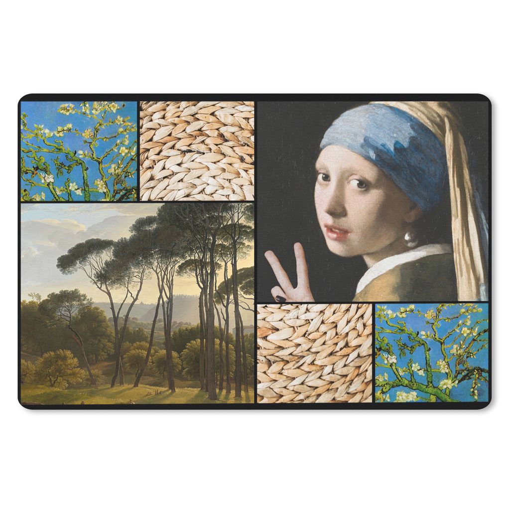 MuchoWow Schreibtischunterlage Mädchen mit Perlenohrring - Collage - Alte Meister 60x40 cm - XXL Mauspad - Großes Mauspad
