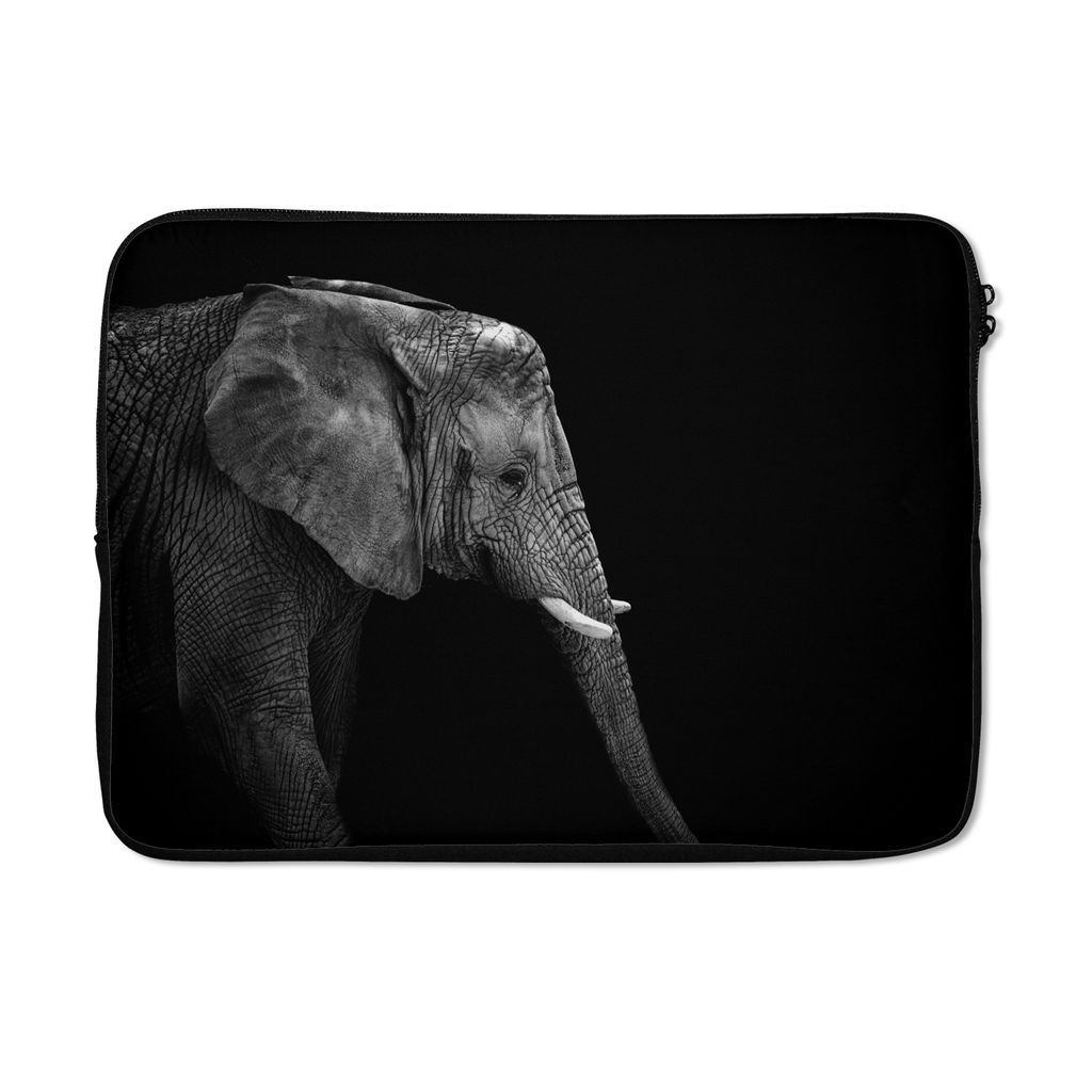 MuchoWow Laptop Hülle 13 Zoll Elefant - Schwarz und weiß - Porträt - Tiere Laptoptasche - Laptophülle - Sleeve - Rundumschutz