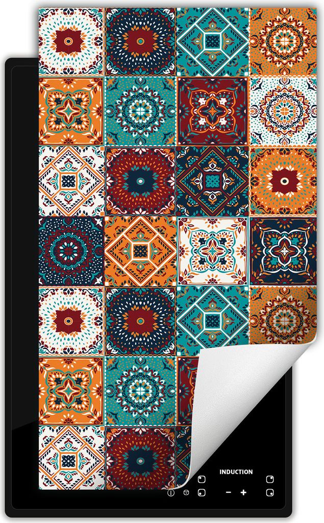 DarHaus Herdabdeckplatte 1 teilig 30x52 cm Anti Rutsch Matte Aufrollbar, bunt - Mosaik