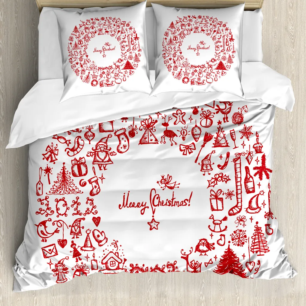 Set Copripiumino Natale Vintage ABAKUHAUS 155x220cm Rosso Ipoallergenico