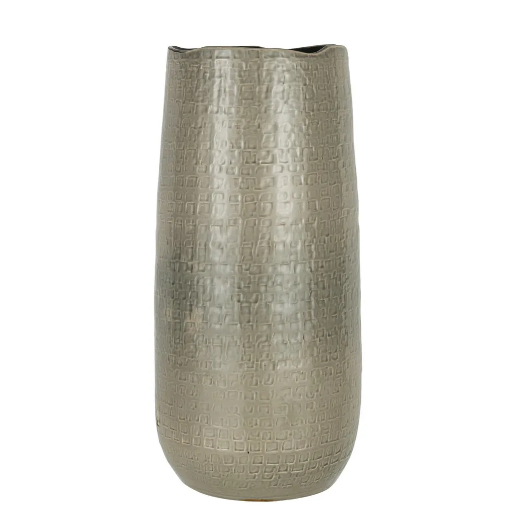 Vase Céramique Gris Clair Large à Reliefs J-Line - Finition Artisanale