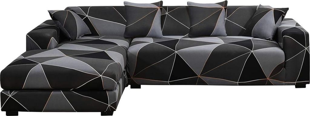 L-förmiger Sofabezug für 3-Sitzer + 2-Sitzer, dehnbarer schwarzer Couchbezug