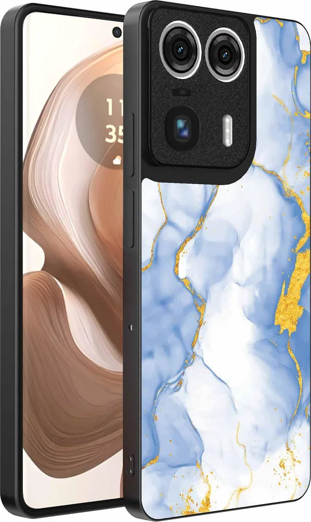 Cover Motorola Edge 50 Ultra Marmo Blu e Oro - Protezione TPU Elegante