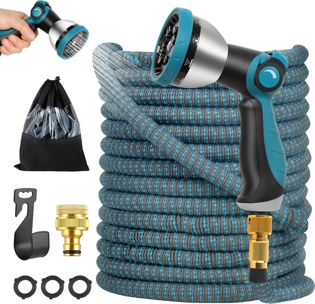 Tuyau d'arrosage extensible 15m (50ft) avec buse 10 jets et raccords laiton