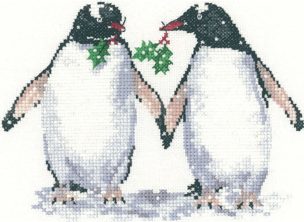 Auslaufmodell Heritage Kreuzstich Set Aida "Weihnachtspinguine (A)", Zählmuster, SCCP1099-A, 16x11,5cm