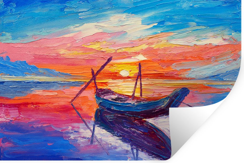 MuchoWow Wandtattoo Wandsticker Wandaufkleber Malerei - Boot - Ölfarbe - Wasser 60x40 cm Selbstklebend und Repositionierbar - Wierderverwendbar ...
