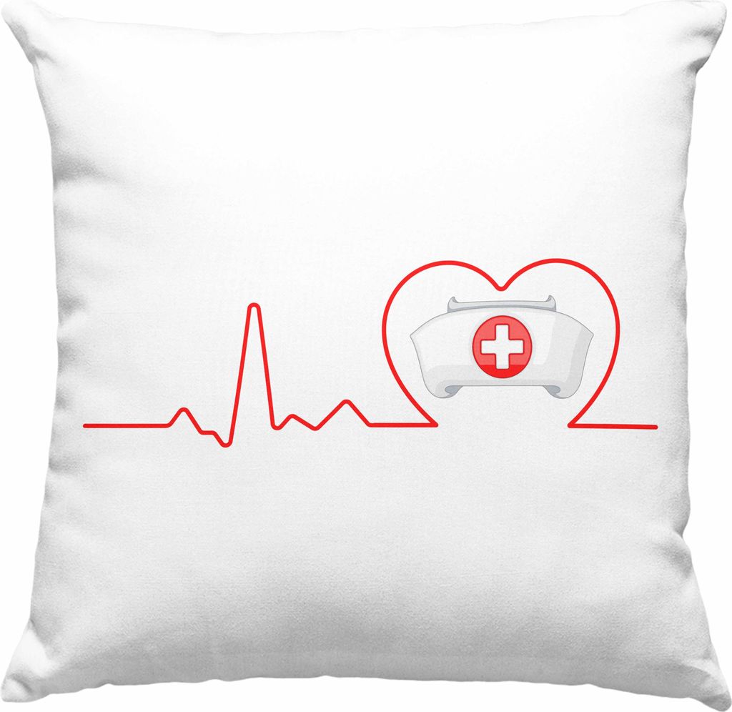 Trendation - Krankenschwester Deko-Kissen mit Füllung 40x40 Herzschlag Geschenk Anestesie Arzthelferin Krankenhaus Geschenke Ärztin (Grau)