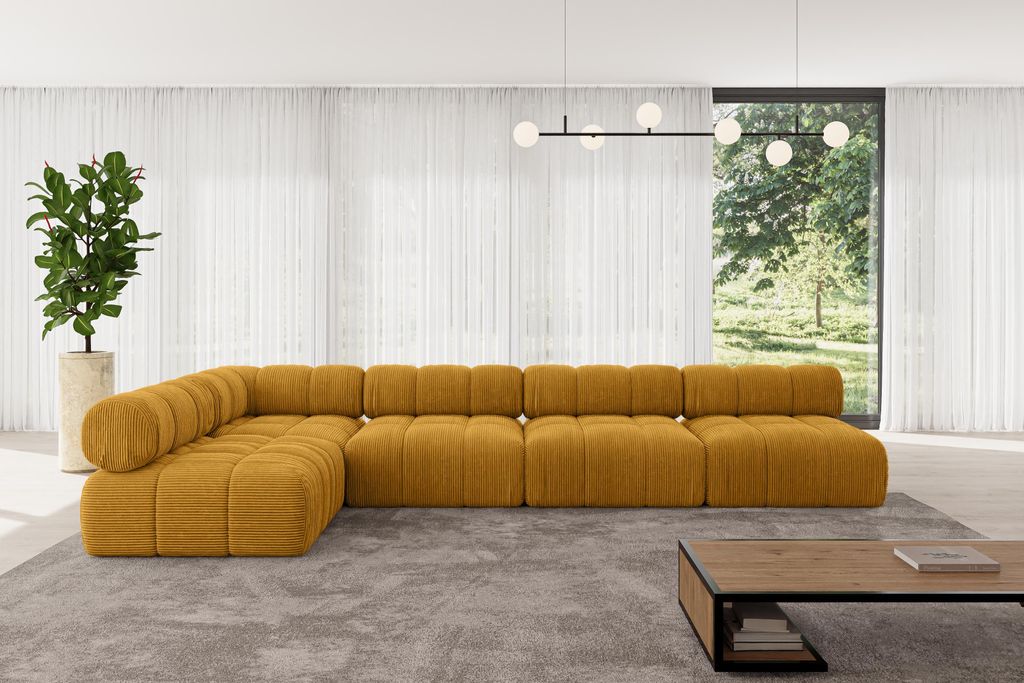 ALTDECOR Modulares Sofa Ecksofa in L-Form - Samaro-L3 - 380x190x70 cm Senfgelb universal, links/rechts Corner modular Sofa Eckcouch Couch Wohnlands...