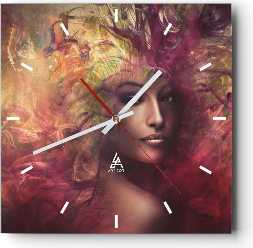 Wanduhr - Quadrat - Glasuhr - frau gesicht - 40x40cm - Schleichendes Uhrwerk - Lautlos - zum Aufhängen bereit - Dekoration Modern - Wanddekoration...