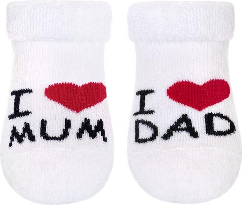 Calzini in spugna New Baby bianchi I Love Mum and Dad, Immagine del prodotto 