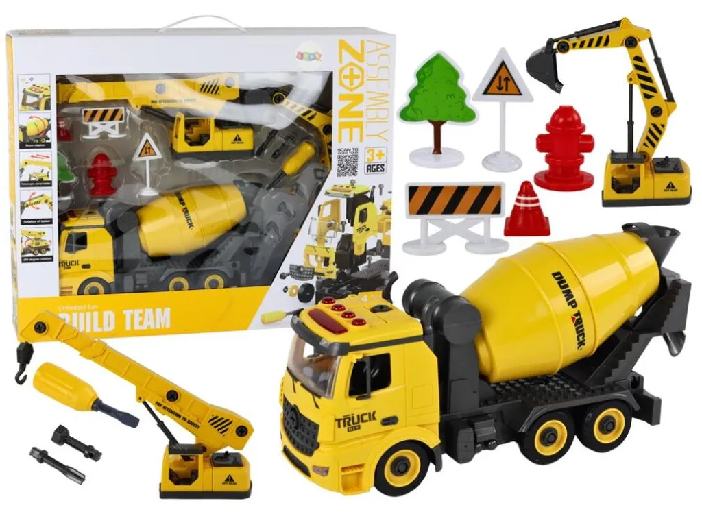 Camion de chantier jouet 1/12 gyrophare et effets sonores pour enfant