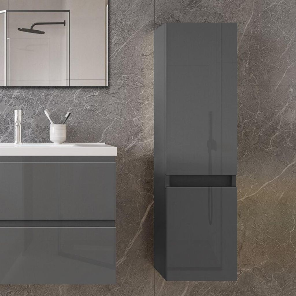 110 cm Hochschrank Hängeschrank Badschrank Badezimmer Schrank Anthrazit Hochglanz