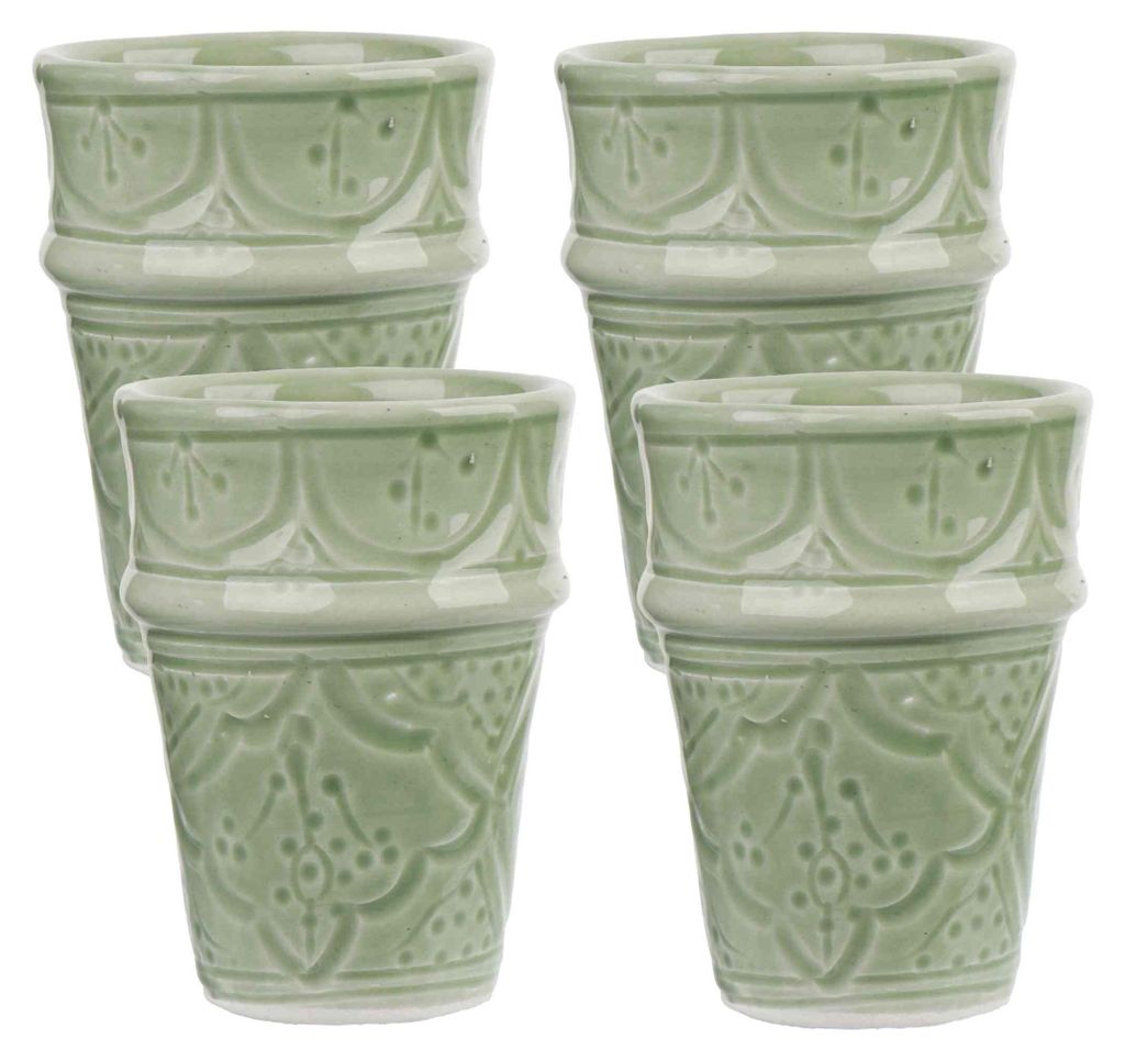 NKlaus Cappuccino Kaffeebecher Set Blattgrün 4x150 ml Keramik Tonbecher