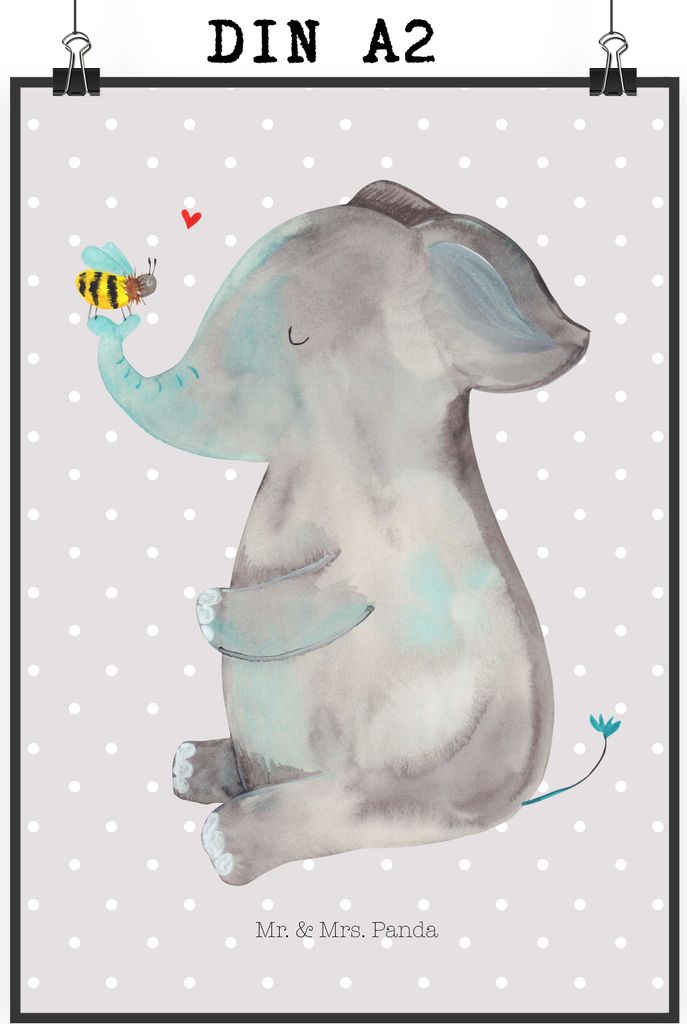 Mr. & Mrs. Panda Bild Elefant Biene DIN A2 - Grau Pastell - Produktbild 