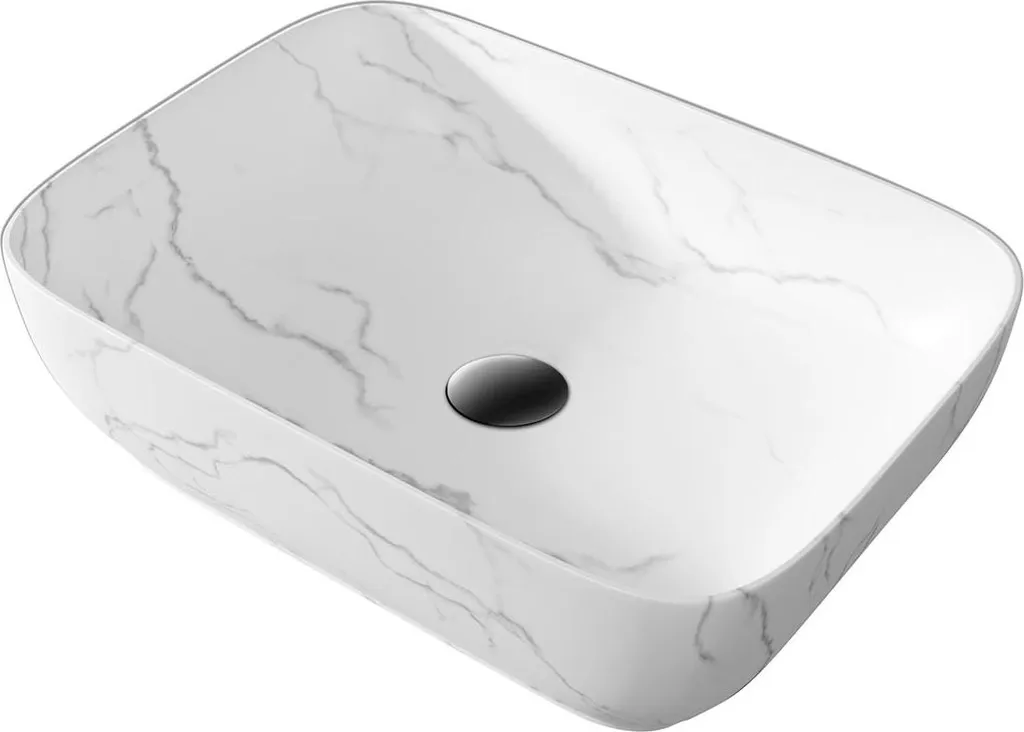 Vasque à poser pour Salle de Bain Chic Effet Marbre Blanc Mat 45cm
