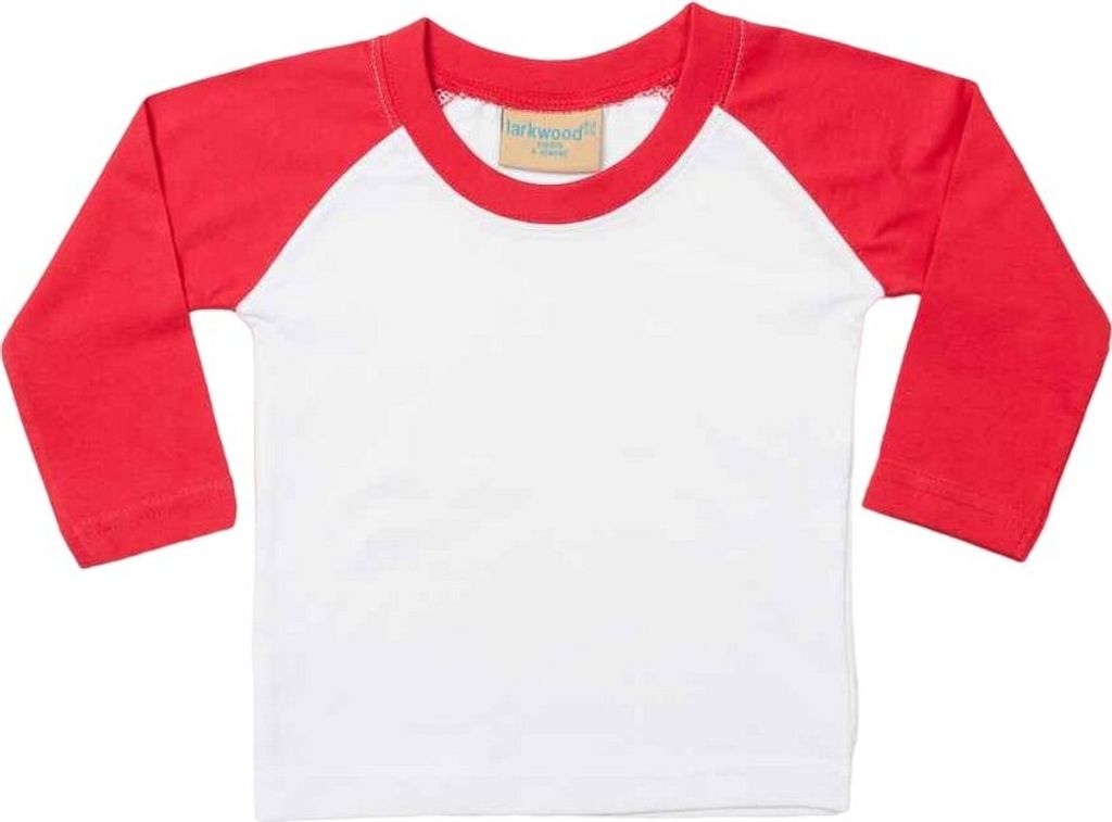 Larkwood - T-Shirt für Kinder - Baseball Langärmlig PC5558 (68) (Weiß/Rot)