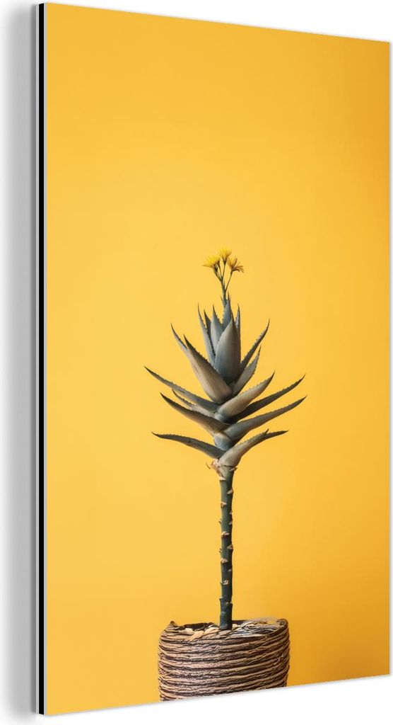 MuchoWow Wanddekoration Metall Metallbild Wandkunst 60x90 cm Pflanze - Minimalistisch - Blume - Gelb MuchoWow Aluminium Gemälde - Wandbilder - Alu...