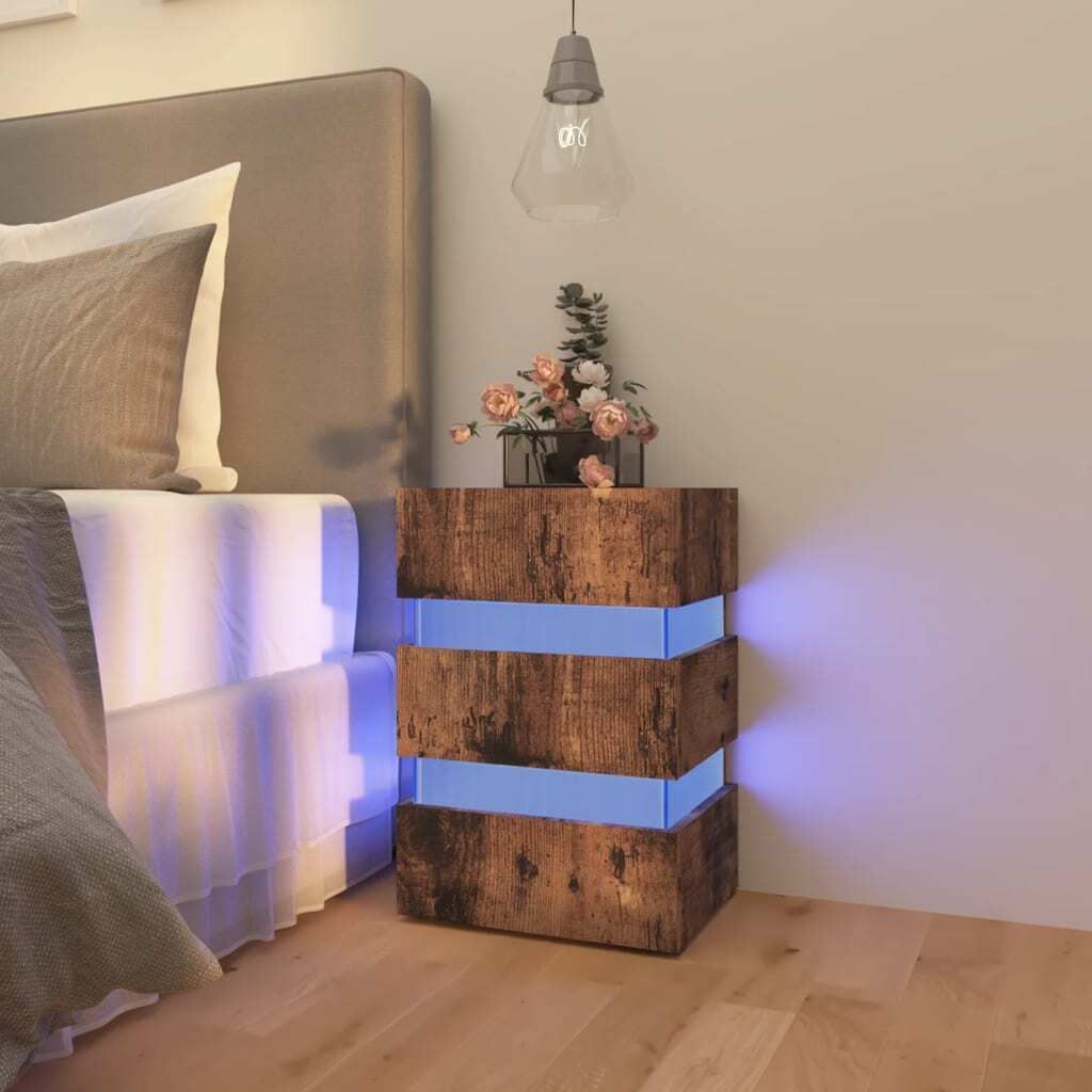 Möbel LED-Nachttisch Räuchereiche 45x35x67 cm Holzwerkstoff - Nachttische & -schränke 326848