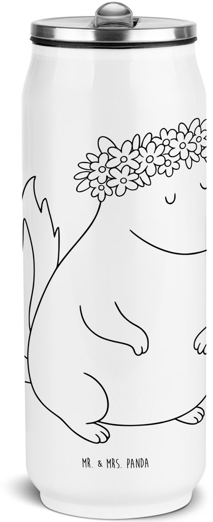 Mr. & Mrs. Panda Thermoflasche Stinktier Mädchen - Weiß - Geschenk, Raubtier, Edelstahl Trinkflasche, Namaste, Stinker, Wasserflasche, Thermosfla...