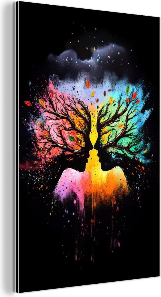 MuchoWow Wanddekoration Metall Metallbild Wandkunst 40x60 cm Gesichter - Silhouetten - Bunt - Äste MuchoWow Aluminium Gemälde - Wanddekoration au...
