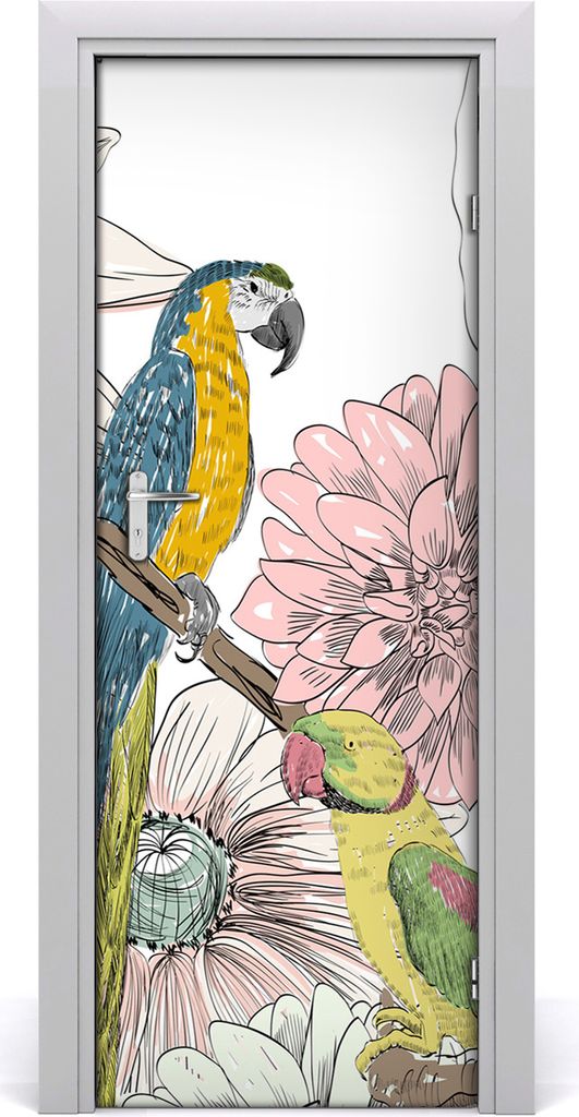 Tulup Türaufkleber 75x205 cm Dekorative Aufkleber Selbstklebend Wasserdichte Tapete Abnehmbar Schlafzimmer Wohnzimmer Wohnkultur - Papageien und B...