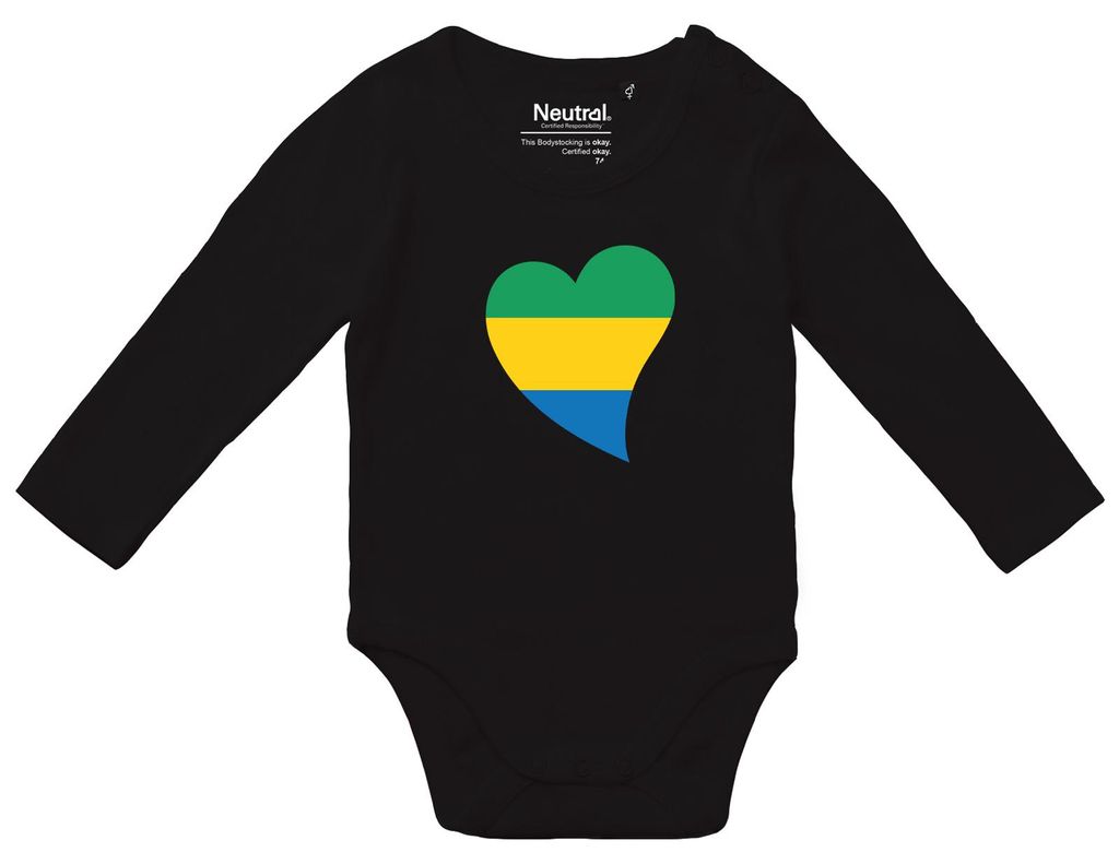 Huuraa Baby Body Gabun Flagge Herz 62 Black Baumwolle Fairtrade Langarmbody Geschenkidee