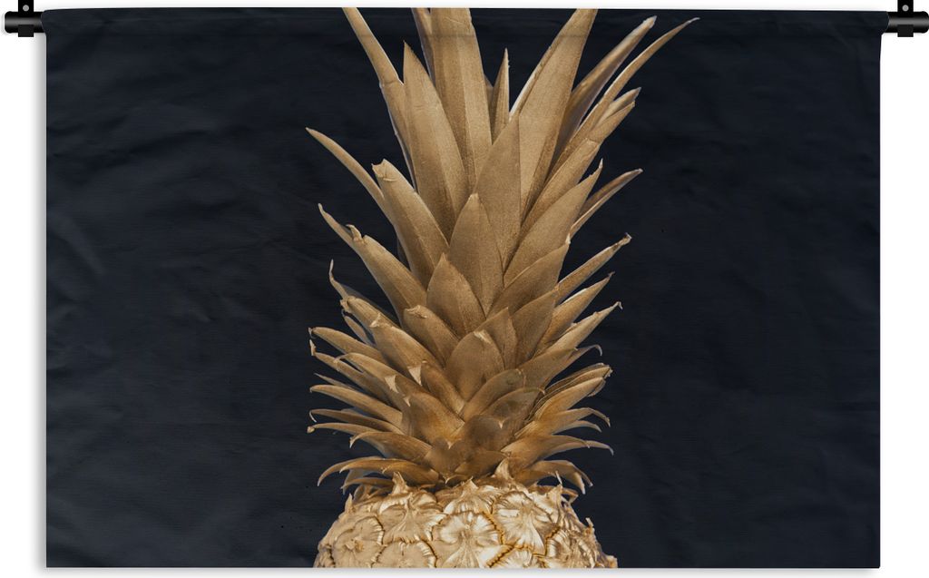 MuchoWow Wandteppich Wandbehang Ananas - Gold - Farbe - Schwarz - Obst - Luxus 90x60 cm Tapisserie Dekoration Wandtuch - Wandskulpturen - Bildtep...