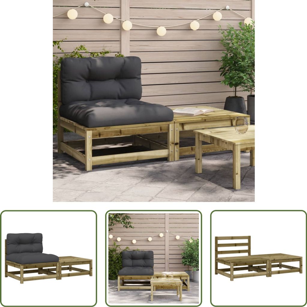 The Living Store Gartensofa ohne Armlehnen mit Kissen und Hocker