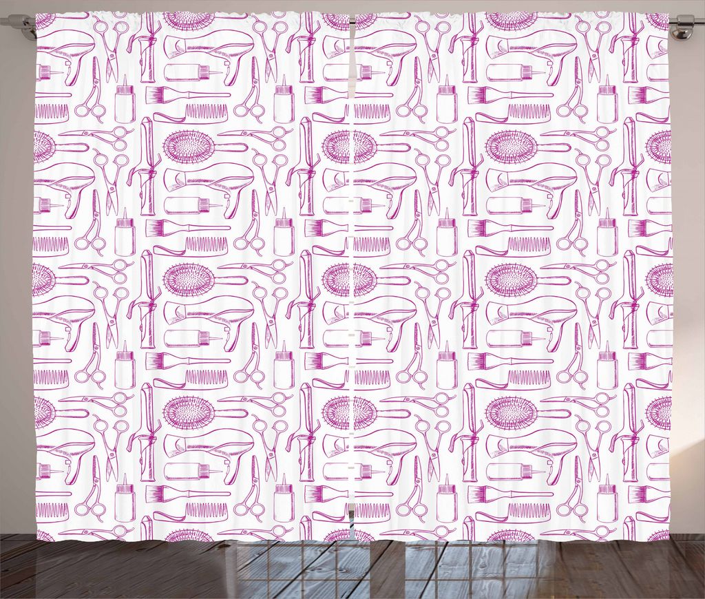 ABAKUHAUS Friseur Rustikaler Vorhang, Friseurbedarf, Wohnzimmer Universalband Gardinen mit Schlaufen und Haken, 280 x 245 cm, Dunkle Magenta und Weiß