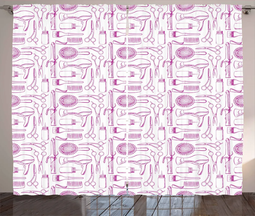 ABAKUHAUS Parrucchiere Tenda rustica, Accessori per parrucchieri, Soggiorno Nastro universale Tende con passanti e ganci, 280 x 245 cm, Magenta scuro e bianco