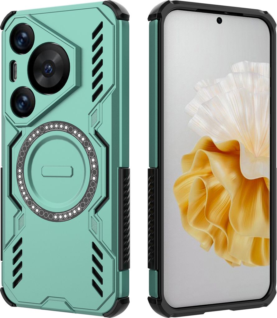 Magnetisch Hülle für Huawei Pura 70 Pro, Hybrid PC TPU Bumper Stoßfestes Loch Wärmeableitung Handyhülle Grün
