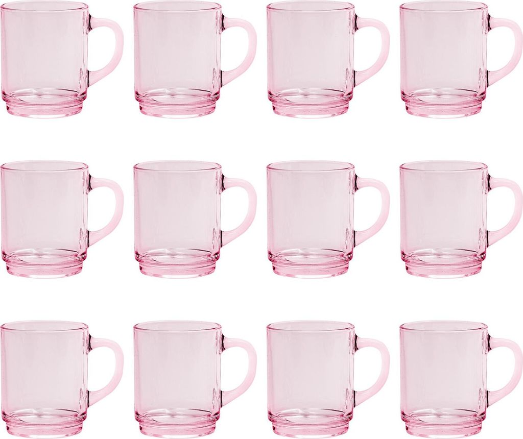 Duralex Versailles Kaffeetassen aus Glas – 260 ml – Rosa – 12 Stück