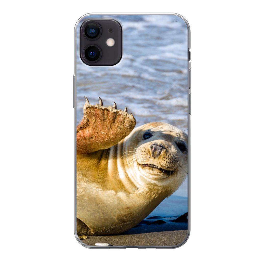 MuchoWow Handyhülle Schutzhülle Hülle für iPhone 12 mini Robbe - Lustig - Schaukel - Kinder - Jungen - Mädchen - Kind Silikon Softcase Handy...