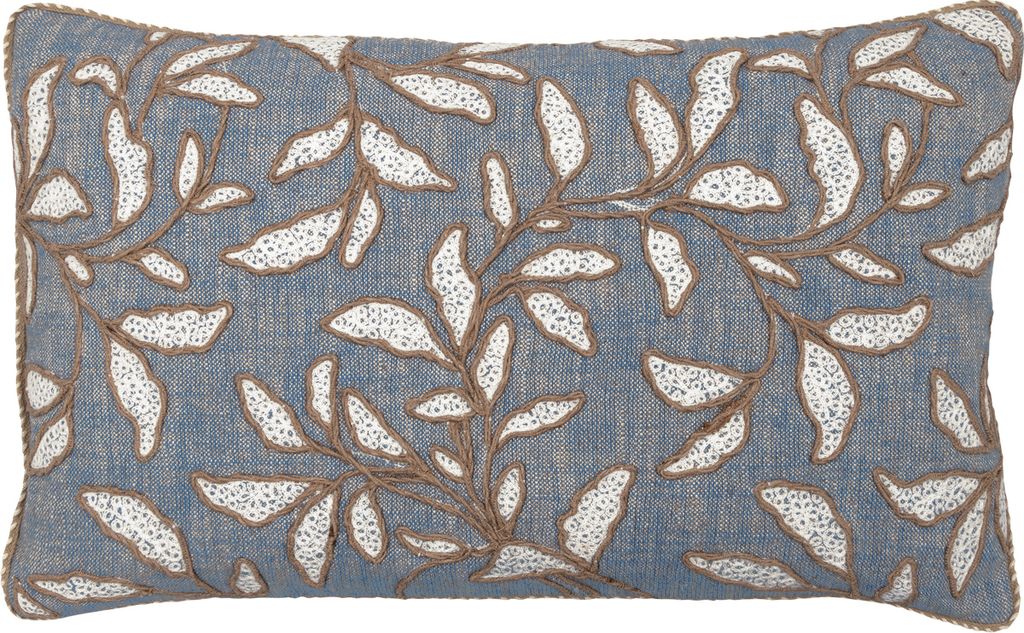 Greengate Leaf blue allover Kissenhülle mit Stickerei 30x50cm