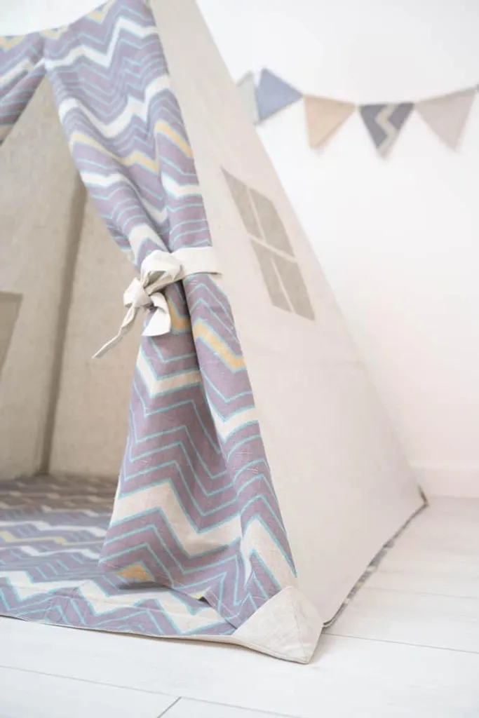 Tipi enfant avec tapis de sol molletonné Wigwam en lin haute qualité - 5