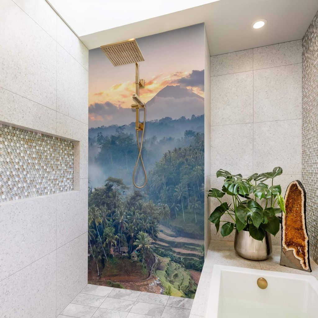 Duschrückwand Natur selbstklebend - 0.35 mm Wandpaneel wasserfest Design grün Motiv Badrückwand fugenlos Smart matt 110x210 cm