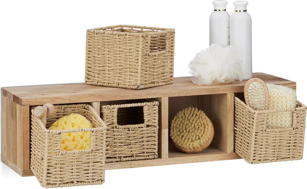 Organizer Parete Legno Noce Relaxdays | Scaffale con Cesti Salvaspazio