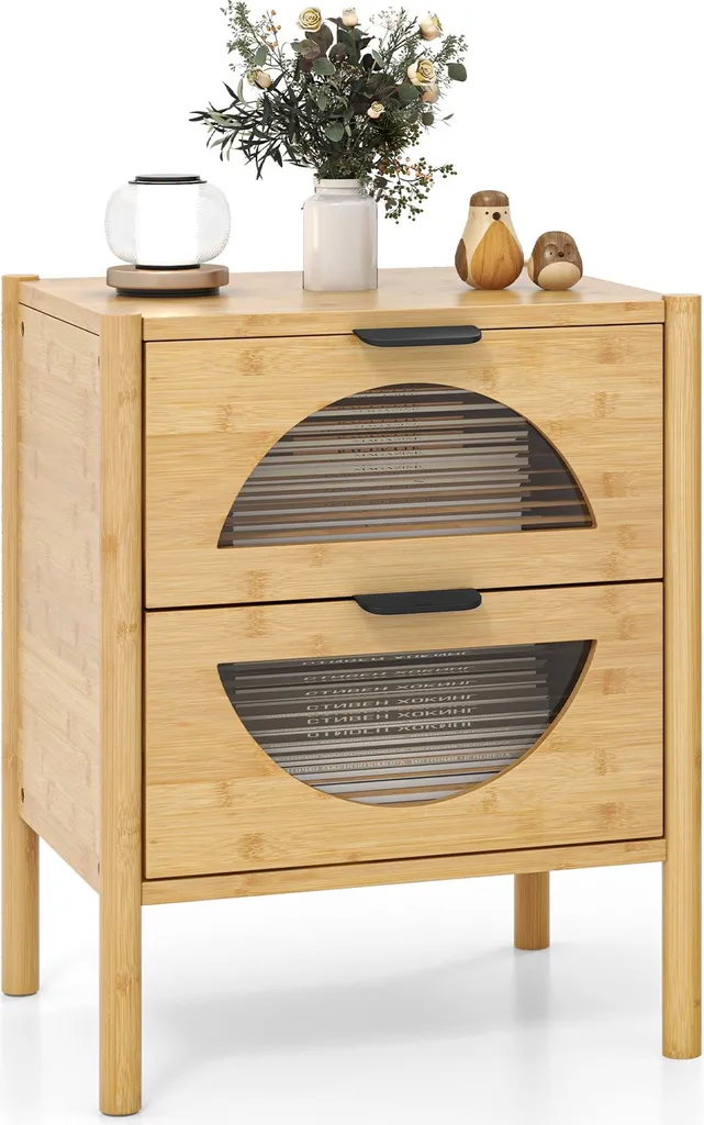 Table de chevet COSTWAY en bambou avec 2 tiroirs de rangement chic