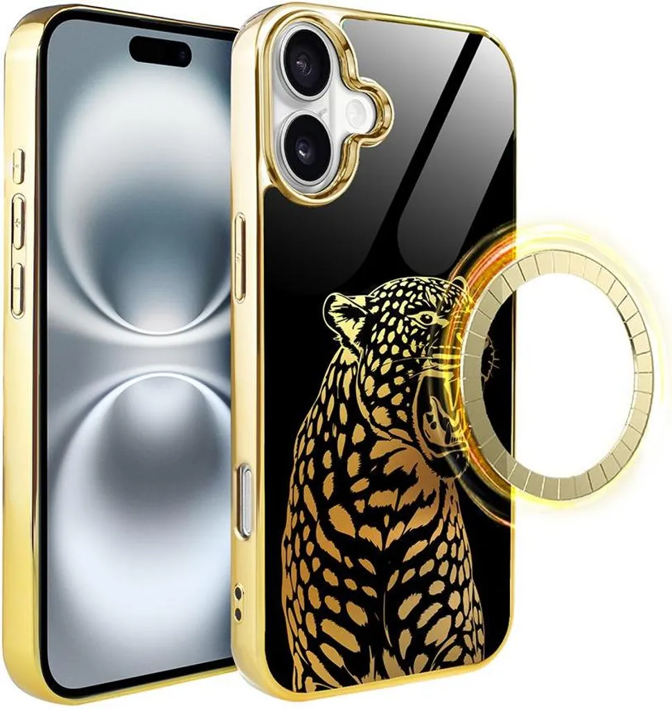 Cover IBIZU Elite iPhone 16 MagSafe Oro - Vetro Roaring Jaguar