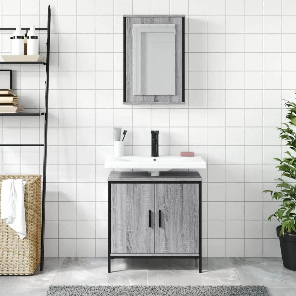 Set Arredo Bagno HOME DELUXE WANGEROOGE BIG Grigio, Mobile Lavabo 60 Cm Con Accessori, Per Bagni Piccoli, Facile Montaggio