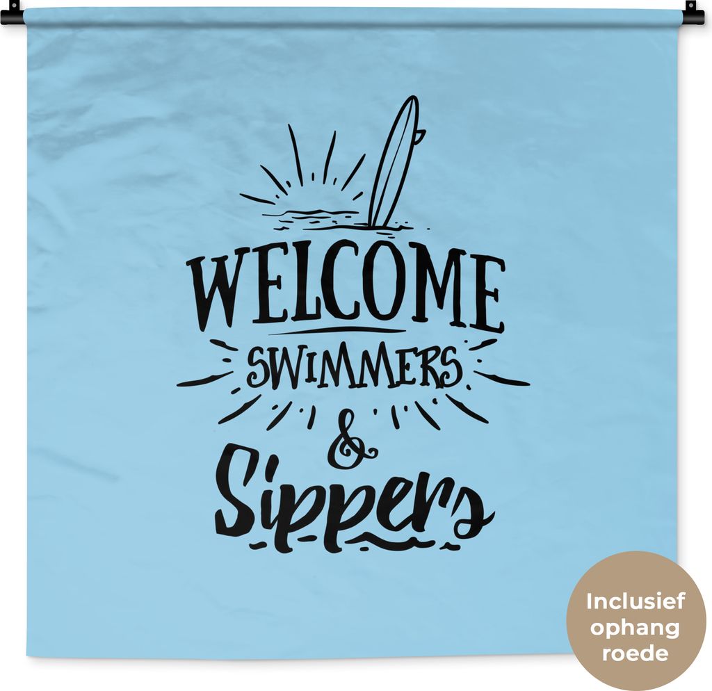 MuchoWow Wandteppich Wandbehang Surfbrett - Blau - Spruch 90x90 cm Tapisserie Dekoration Wandtuch - Wandaufhänger