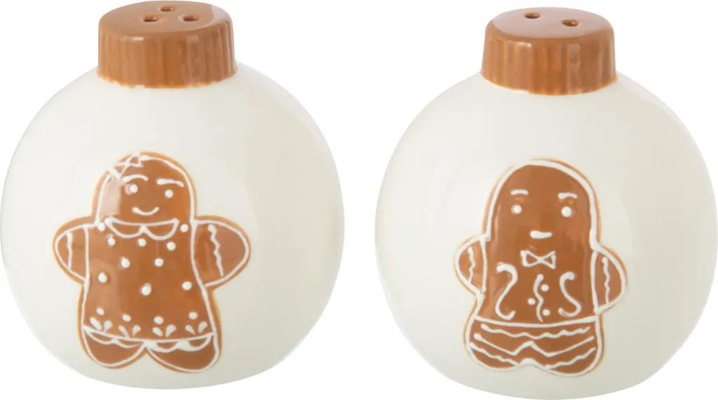 J-Line Salière et Poivrière Boule de Noël Ronde Dolomite Blanc Caramel