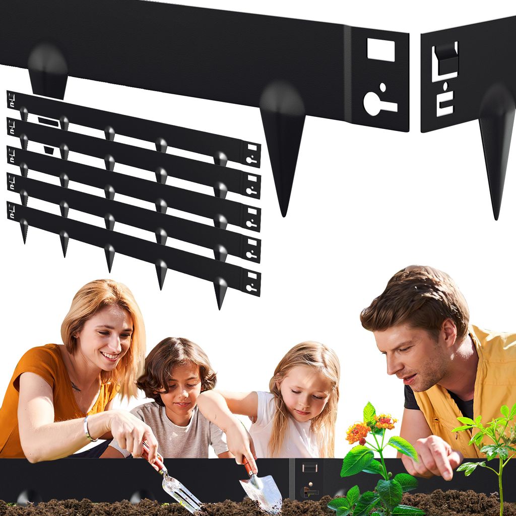 TolleTour Rasenkante Schnecken Abwehr Verzinkt Blumenzaun Trennrand Gartenumrandung Stahl 100x18cm 90m Schwarz